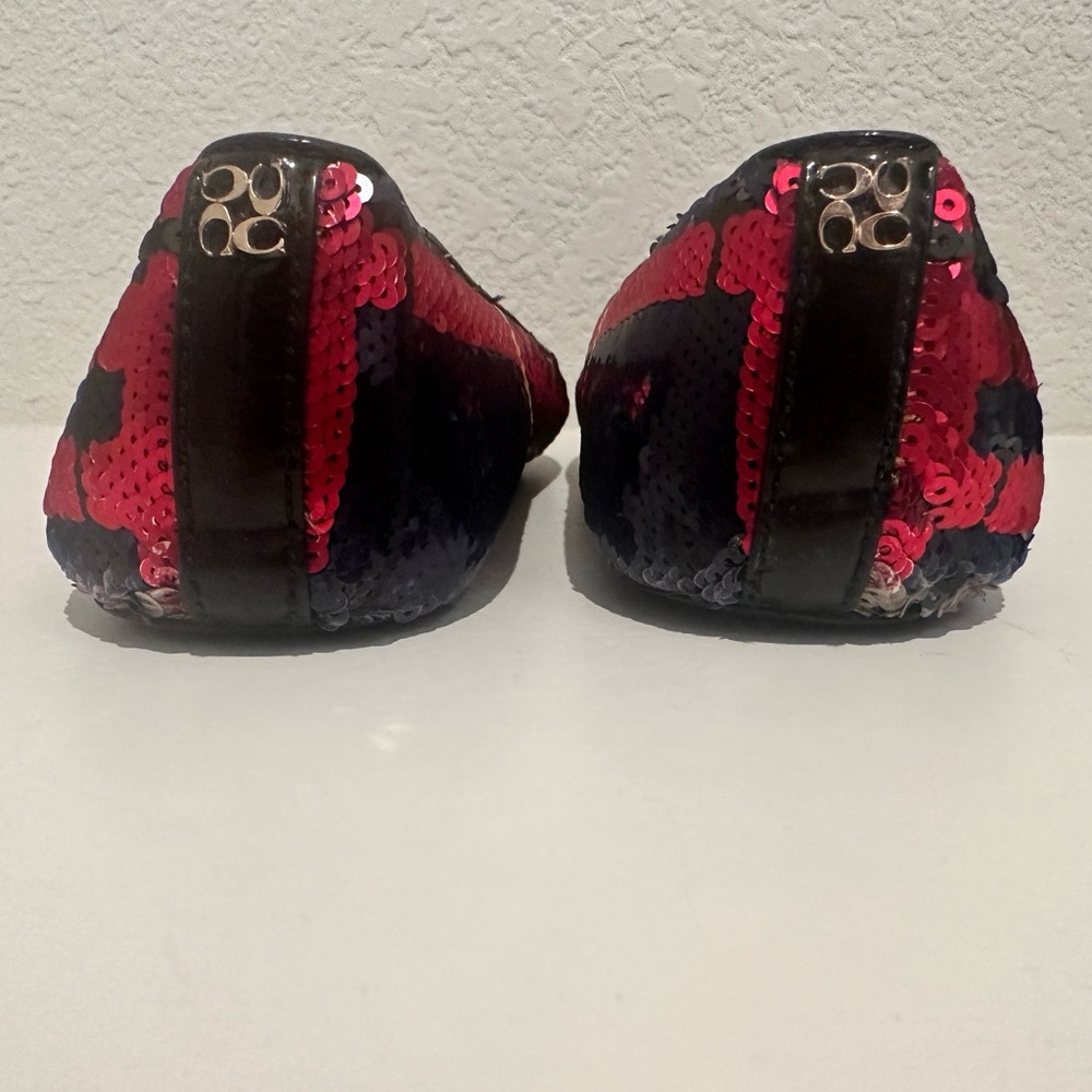 COACH Debrorah Tartan Plaid Sequin Ballet Flats Size 6.5 Red Navy Gold - Picture 7 of 11